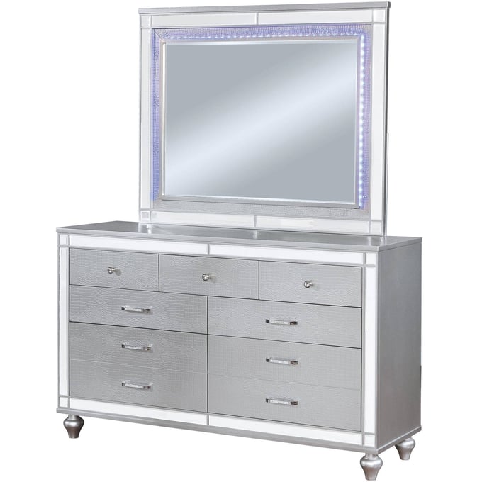 Furniture Of America Brachium Silver Dresser and Mirror FOA-CM7977SV-DRMR