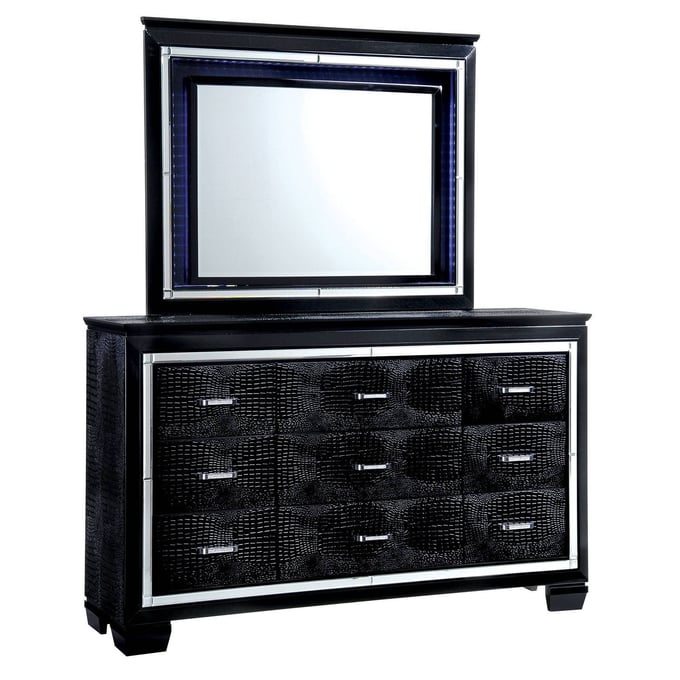 Furniture of America Bellanova Black Dresser and Mirror FOA-CM7979BK-DRMR