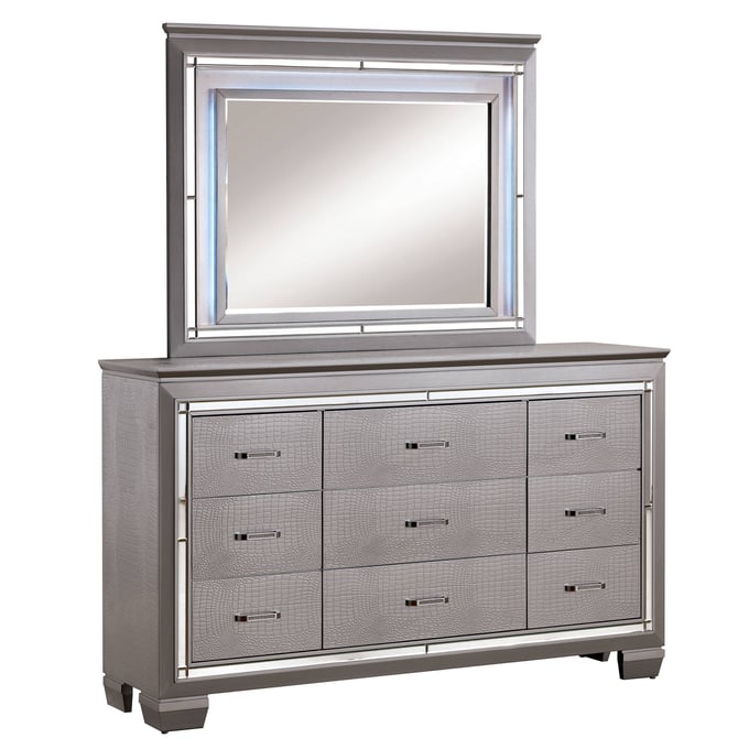 Furniture of America Bellanova Silver Dresser and Mirror FOA-CM7979SV-DRMR