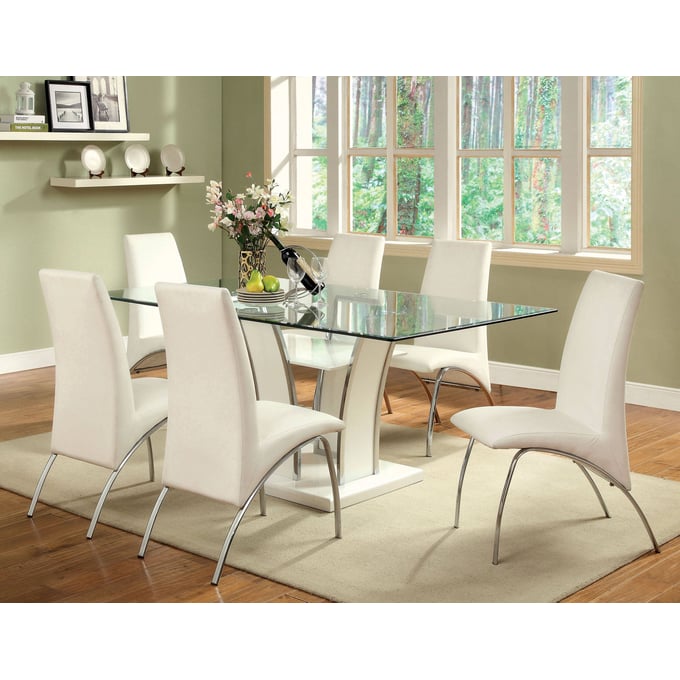 Furniture of America Glenview White 7pc Dining Room Set FOA-CM8372WH-T-7PC-8370