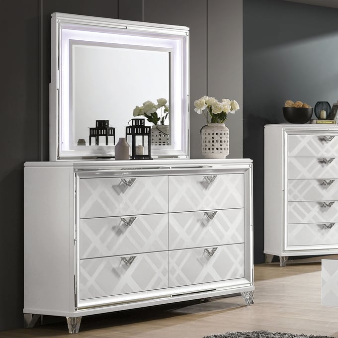 Furniture Of America Emmeline White Dresser And Mirror FOA-7147WH-DRMR