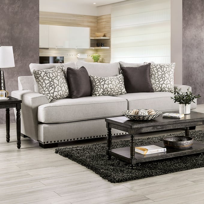 Furniture of America Picotee Light Gray Black Sofa FOA-SM1279-SF