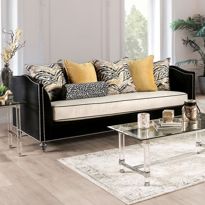 Furniture of America Maya Black Beige Yellow Sofa FOA-SM2285-SF