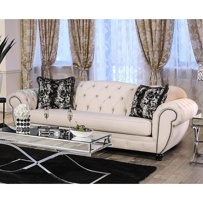 Furniture of America Gilda Beige Black Sofa FOA-SM2292-SF