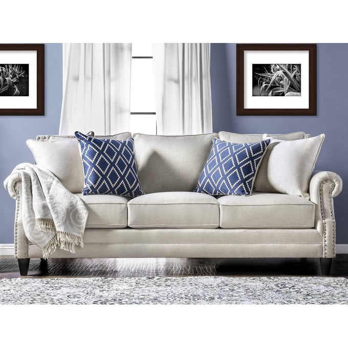 Furniture of America Giovanni Beige Blue Sofa FOA-SM2672-SF