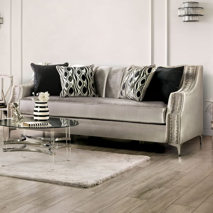 Furniture of America Elicia Silver Black Sofa FOA-SM2686-SF