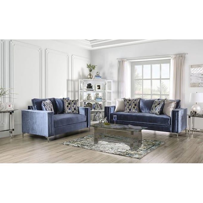 Furniture of America Jodie Satin Blue 2pc Living Room Set FOA-SM2687-2PC