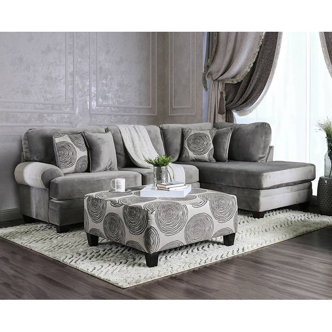 Furniture of America Bonaventura Gray Sectional with Ottoman FOA-SM5143GY-SECT-OT