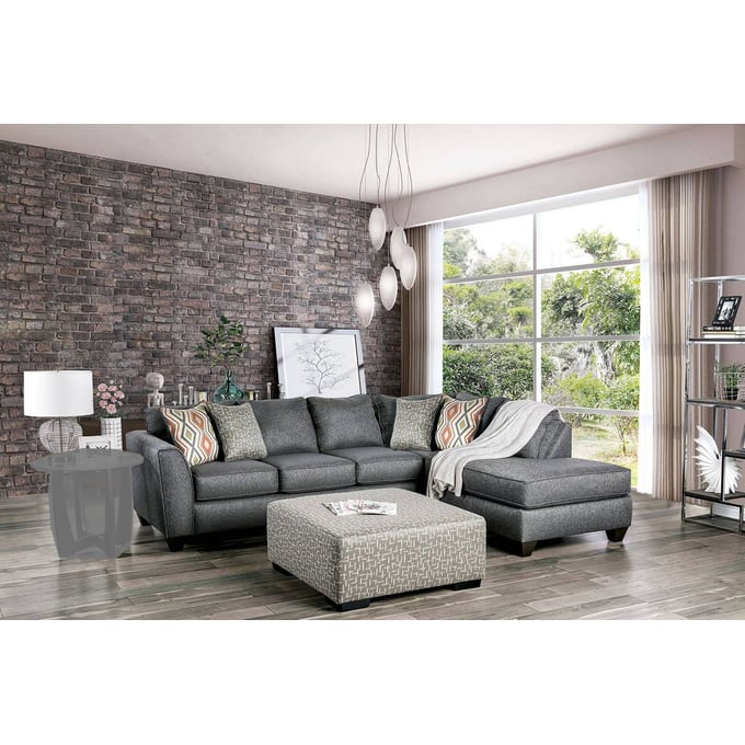 Furniture of America Earl Gray Sectional with Ottoman FOA-SM5152-OT-SECT