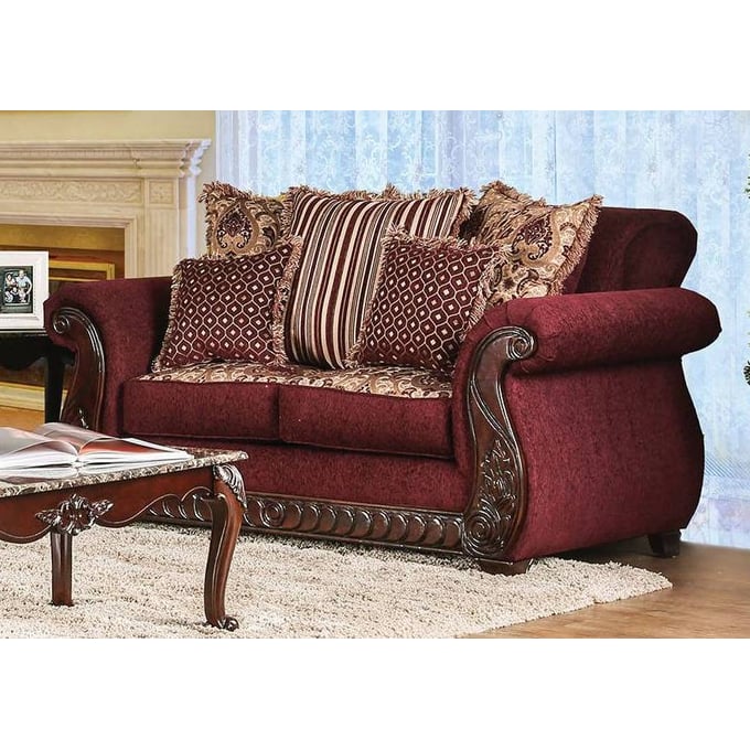 Furniture of America Tabitha Wine Gold Loveseat FOA-SM6110-LV