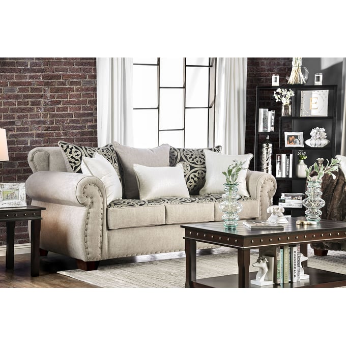 Furniture of America Sinatra Light Mocha Navy Champagne Sofa FOA-SM6152-SF