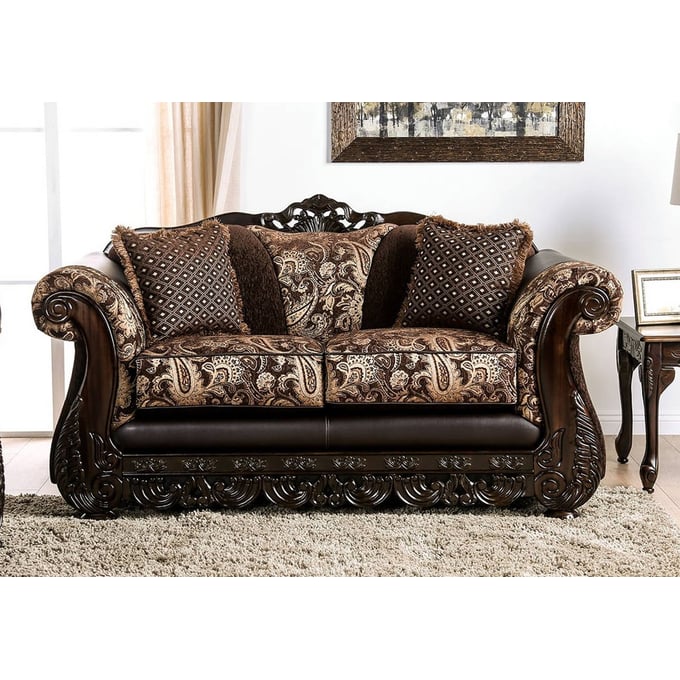 Furniture of America Newdale Brown Gold Loveseat FOA-SM6427-LV