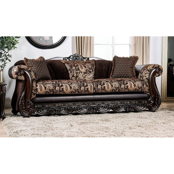 Furniture of America Newdale Brown Gold Sofa FOA-SM6427-SF