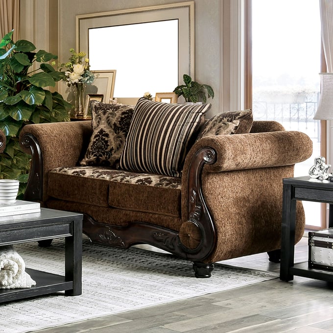 Furniture of America Tilde Brown Dark Walnut Love Seat FOA-SM6430-LV