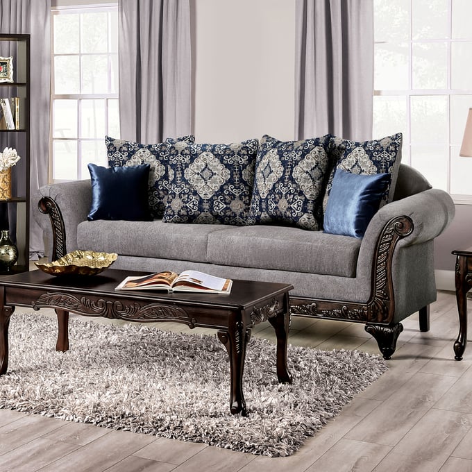 Furniture of America Gustavo Gray Walnut Sofa FOA-SM7306-SF