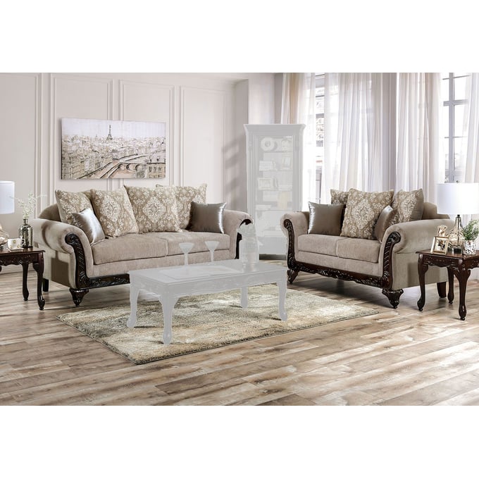 Furniture Of America Panozzo Beige Walnut 2pc Living Room Set FOA-SM7308-LV-S1