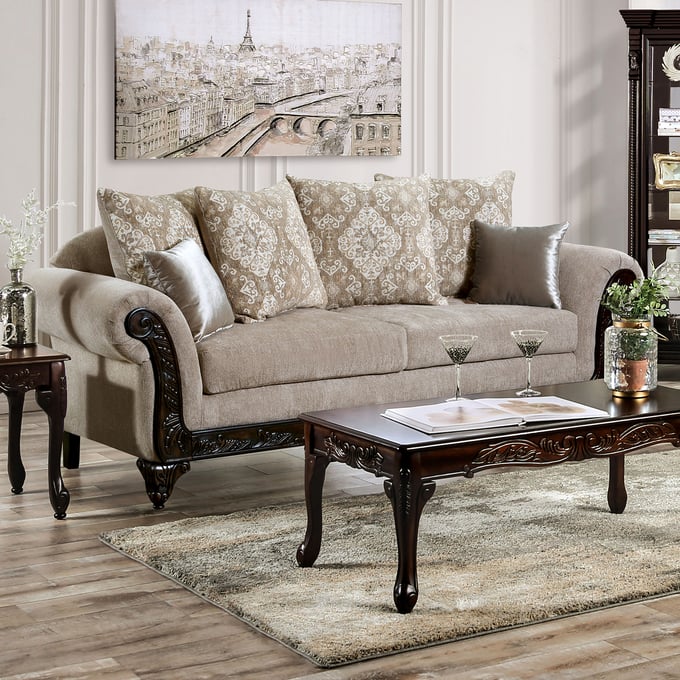 Furniture of America Panozzo Beige Walnut Sofa FOA-SM7308-SF