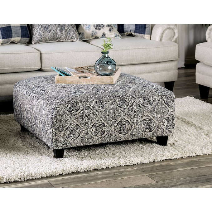 Furniture of America Nash Ivory Navy Ottoman FOA-SM8101-OT