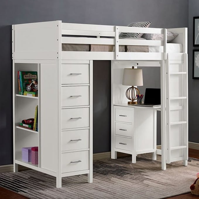 Furniture of America Cassidy White Twin Drawers Loft Bed FOA-CM-BK970-BED