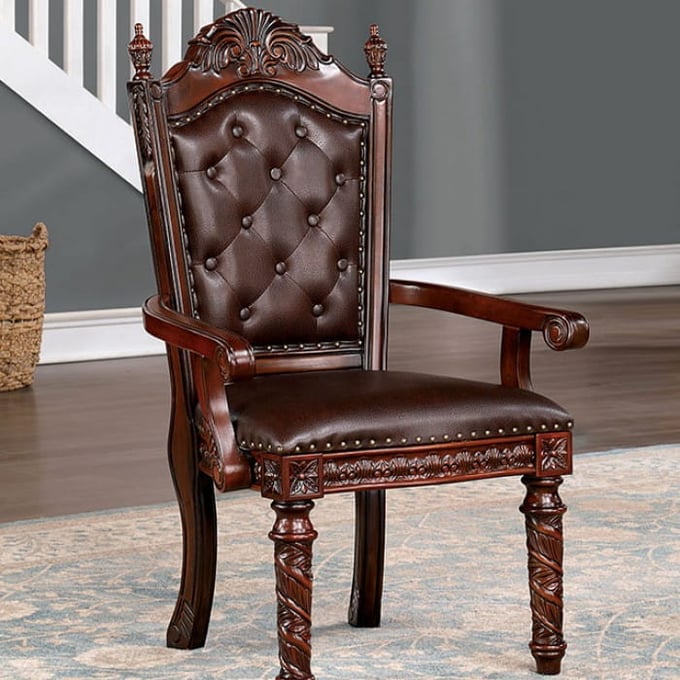 2 Furniture Of America Canyonville Cherry Dark Brown Arm Chairs FOA-CM3144AC-2PK