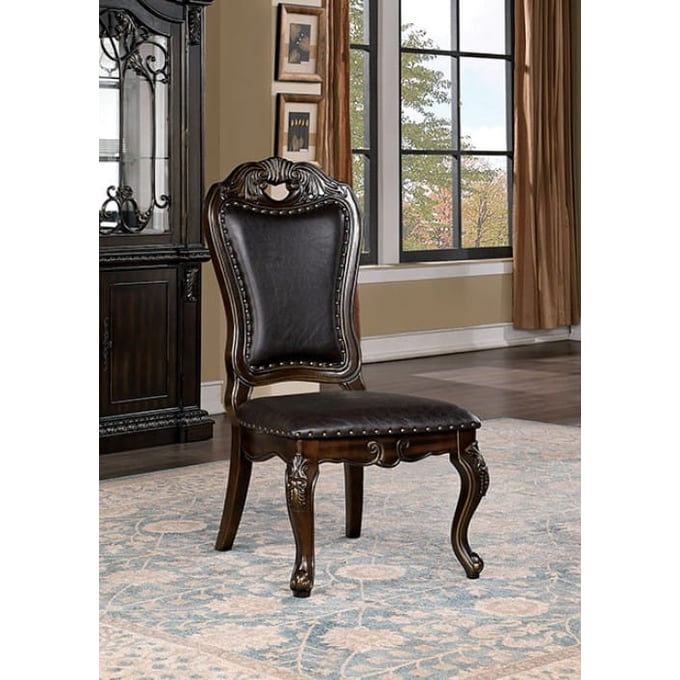 2 Furniture of America Lombardy Walnut Dark Brown Side Chairs FOA-CM3146SC-2PK