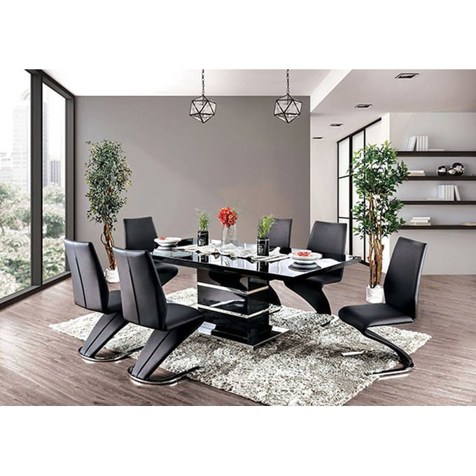 Furniture of America Midvale Black 7pc Dining Room Set FOA-CM3650BK-T-7PC