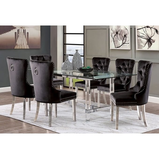 Furniture of America Casper Black Chrome 7pc Dining Room Set FOA-CM3654T-7PC-AC261BK