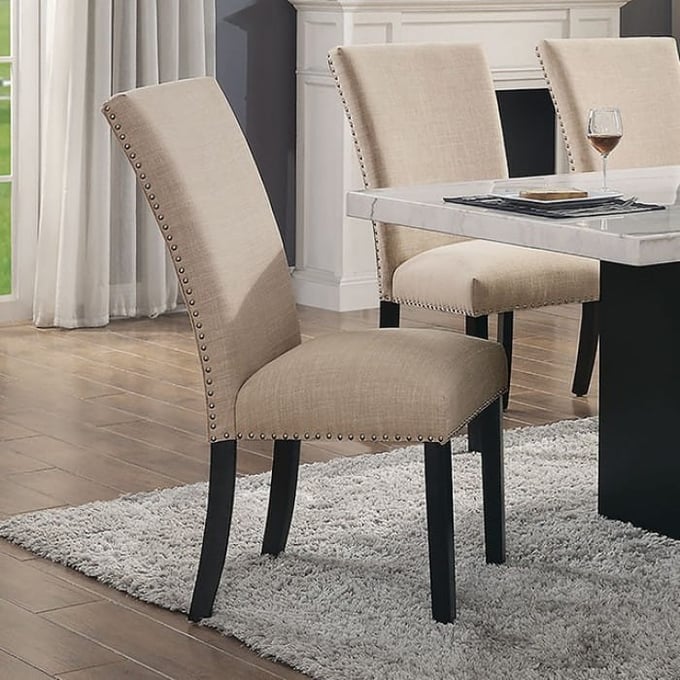 2 Furniture of America Kian Black Beige Side Chairs FOA-CM3744BG-SC-2PK