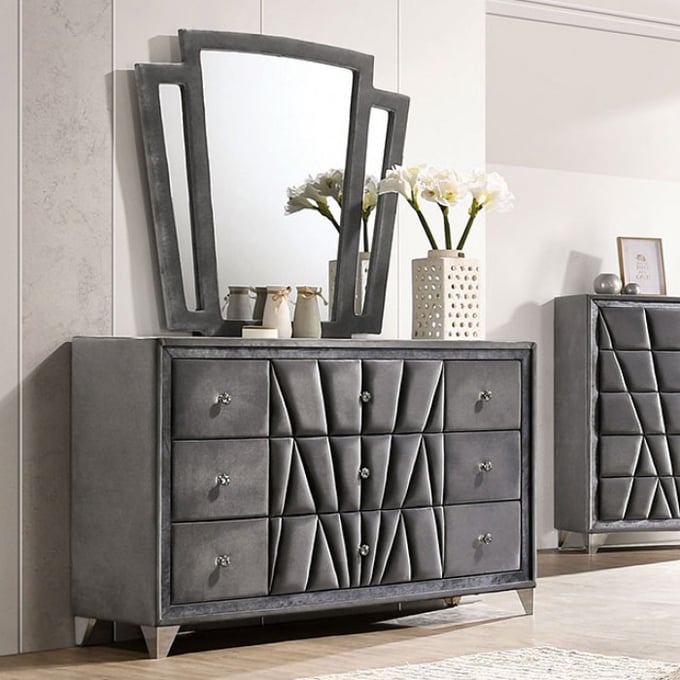 Furniture of America Carissa Gray Dresser and Mirror FOA-CM7164-DRMR