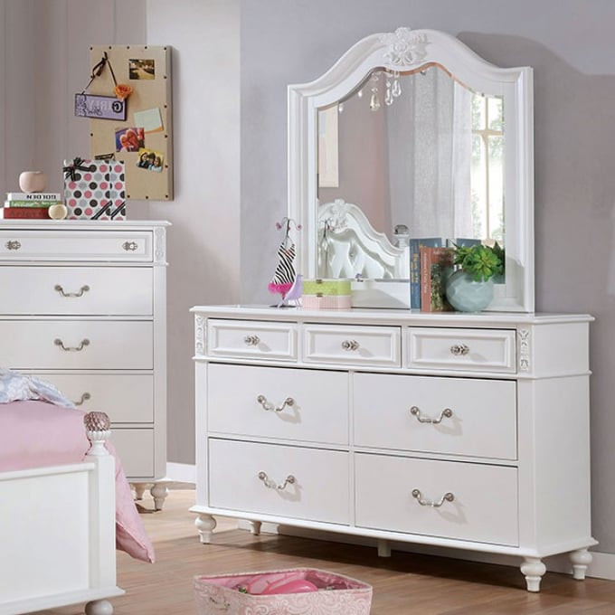 Furniture Of America Belva White Dresser and Mirror FOA-CM7174-DRMR