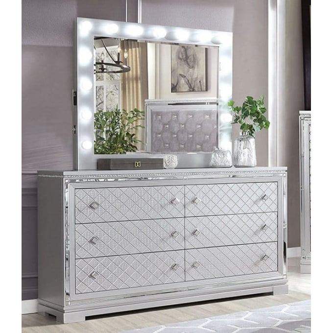 Furniture of America Belleterre Silver Dresser and Mirror FOA-CM7518-DRMR