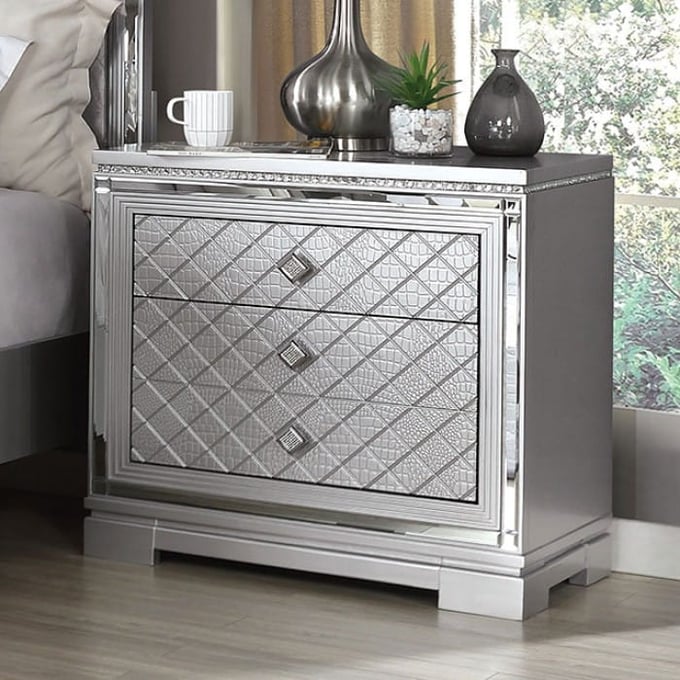 Furniture of America Belleterre Silver Night Stand FOA-CM7518N