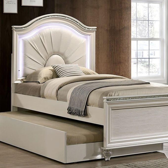 Furniture Of America Allie Pearl White Twin Trundle Bed FOA-CM7901T-TTBED