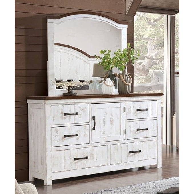 Furniture of America Alyson White Walnut Dresser and Mirror FOA-CM7962-DRMR