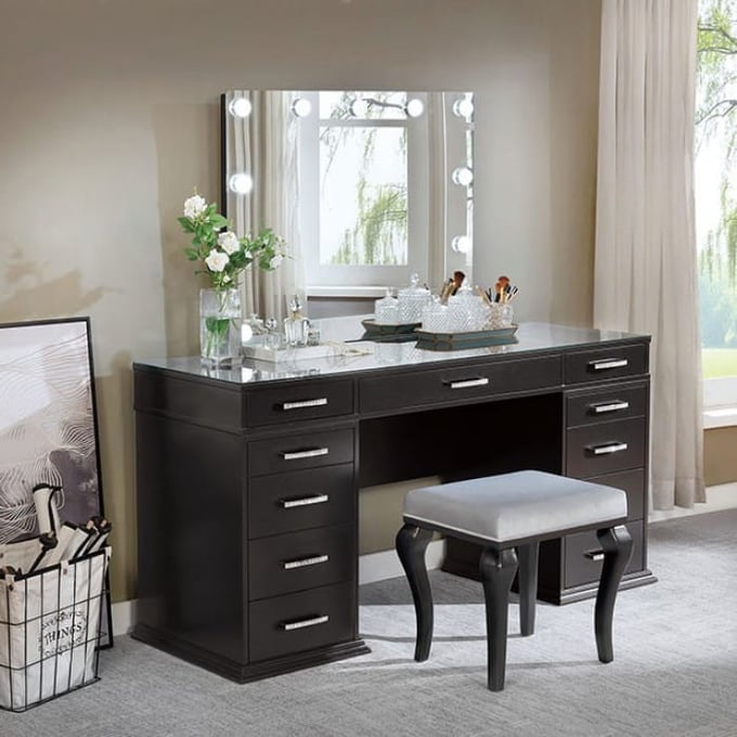 Furniture of America Valentina Obsidian Gray Vanity Set FOA-DK5682DG-PK