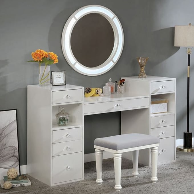 Furniture of America Yasmine Luminous White Vanity Set FOA-DK5683WH-PK