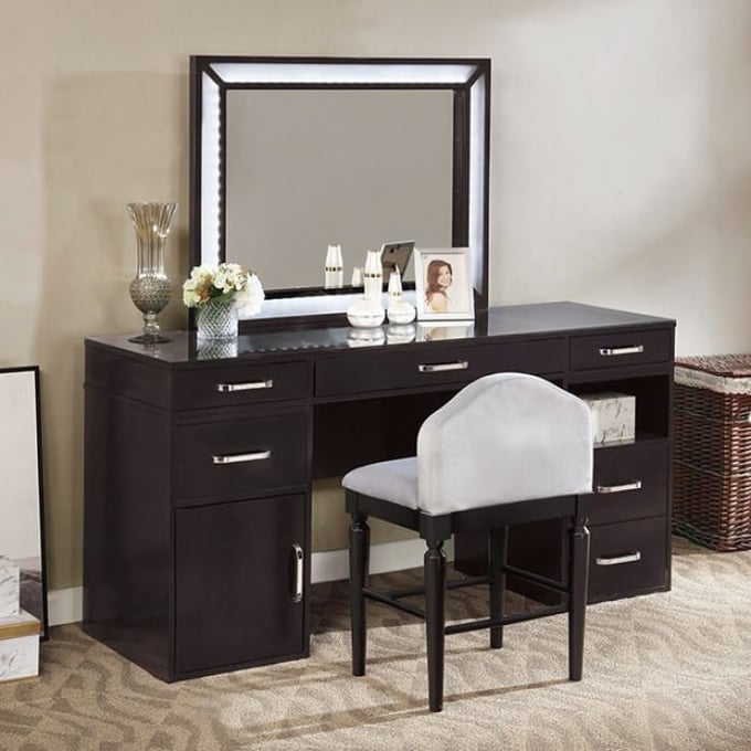 Furniture of America Vickie Obsidian Gray Vanity Set FOA-DK5684DG-PK