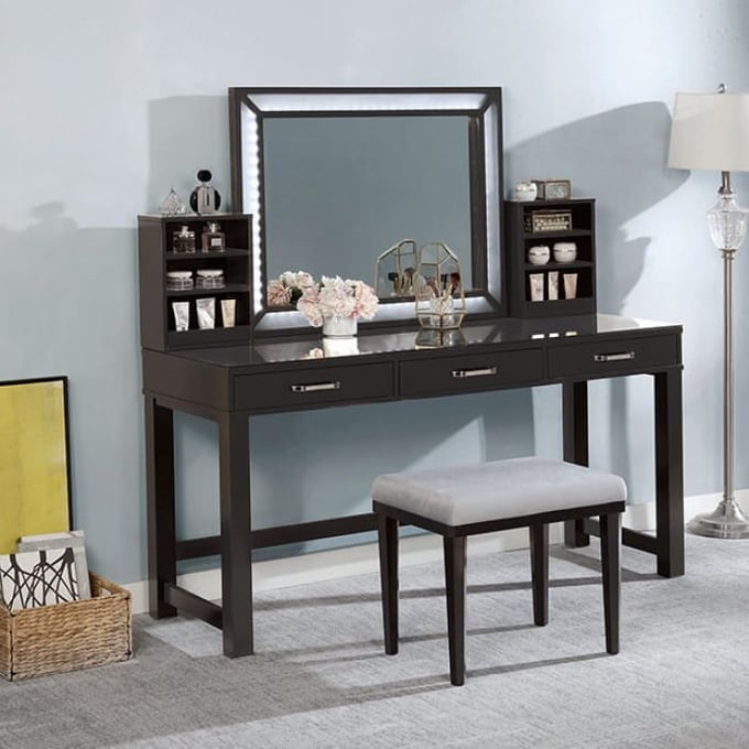 Furniture of America Stephanie Obsidian Gray Vanity Set FOA-DK5685DG-PK