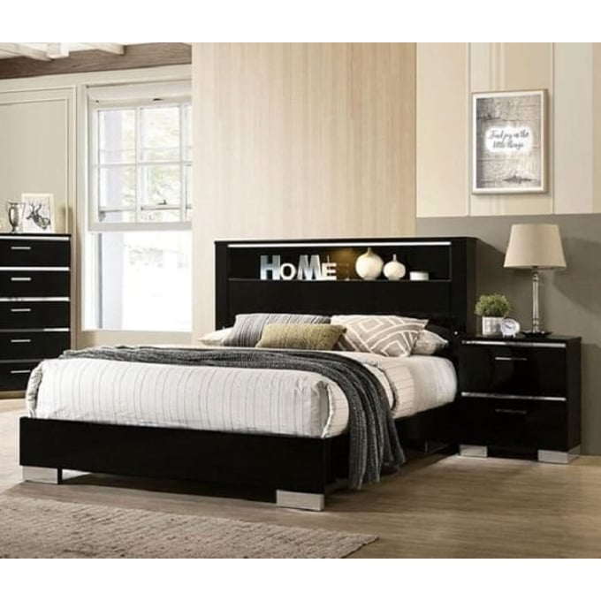 Furniture of America Carlie Black Chrome 2pc Bedroom Set with Cal King Bed FOA-7039-BR-S1