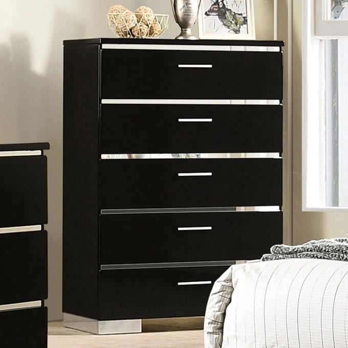 Furniture of America Carlie Black Chrome Chest FOA-7039C