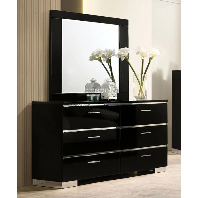 Furniture of America Carlie Black Chrome Dresser and Mirror FOA-7039-DRMR