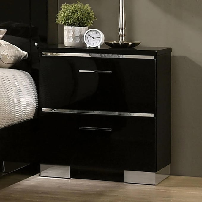 Furniture of America Carlie Black Chrome Night Stand with USB Plug FOA-7039N