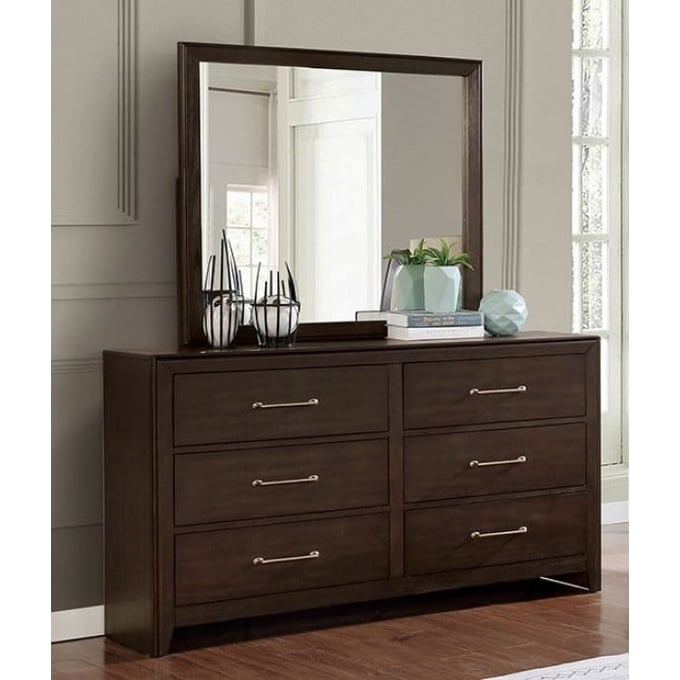 Furniture of America Jamie Walnut Dresser and Mirror FOA-7917-DRMR