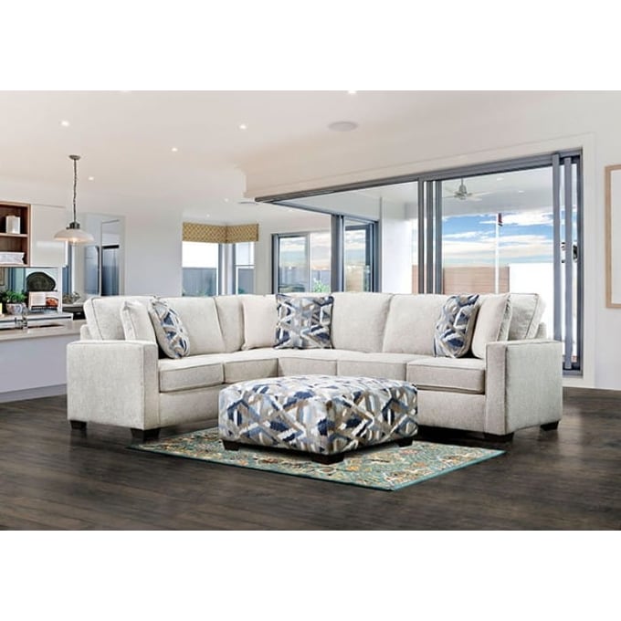 Furniture of America Heathfield Ivory Sectional with Ottoman FOA-SM5403-SECT-OT