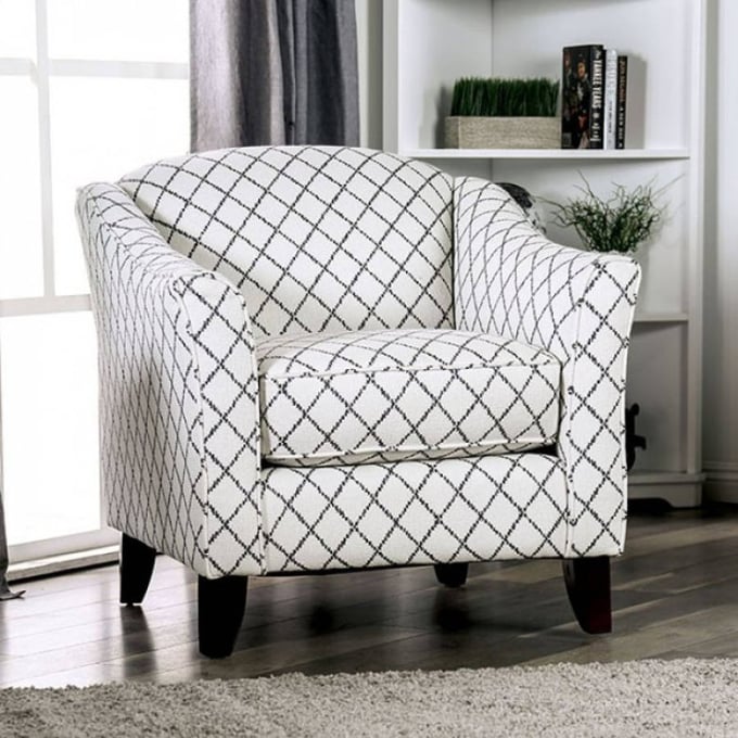 Furniture of America Verne Gray Ivory Square Pattern Chair FOA-SM8330-CH-SQ