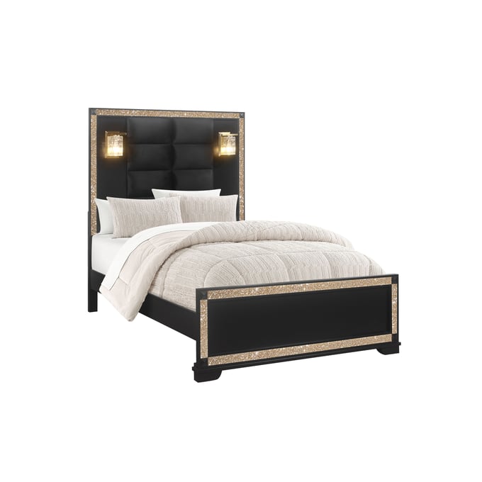 Global Furniture Blake Black Gold Full Bed with Lamps GL-BLAKE-BLACK-GOLD-FB-W-LAMPS