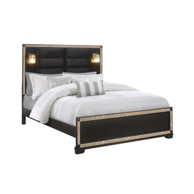 Global Furniture Blake Black Gold King Bed with Lamps