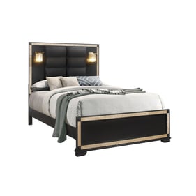 Global Furniture Blake Black Gold Queen Bed with Lamps