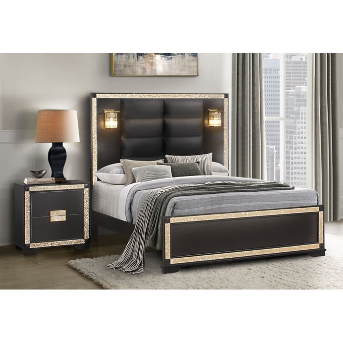 Global Furniture Blake Black Gold 2pc Bedroom Set With Queen Bed GL-BLAKE-BR-S2