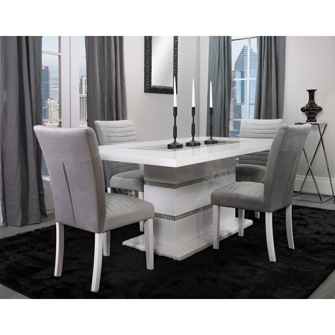 Global Furniture Monaco White Light Grey 5pc Dining Room Set GL-MONACO-WHT-DT-03-DC-GRY-WHT